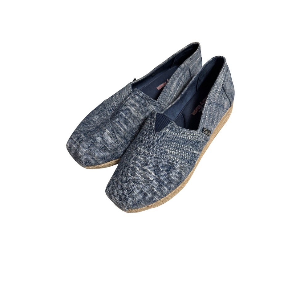 BOBS from Skechers Women's Denim Espadrille Wedge Flats Blue Size 9.5